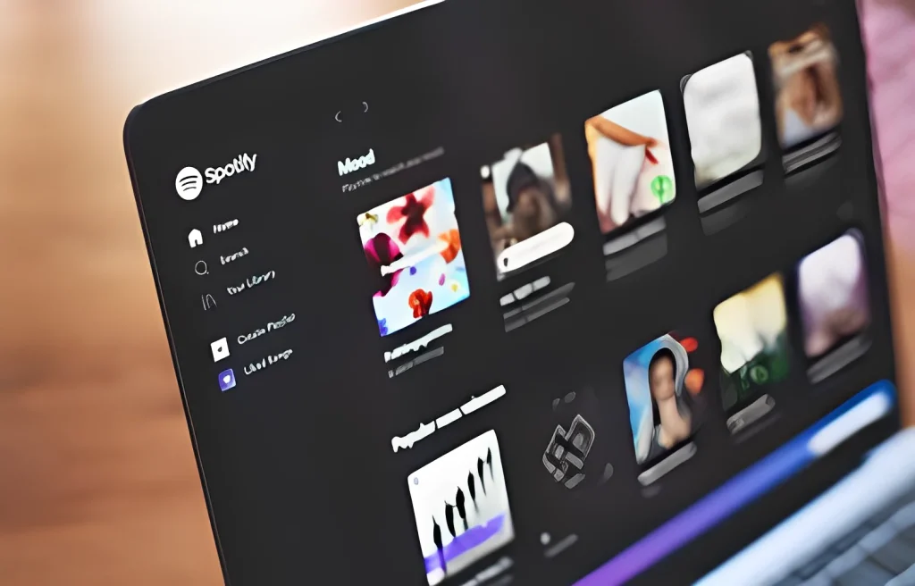 escuchando música de Spotify en la computadora portátil